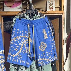 Rhude Blue Paisley Knit Drawstring Shorts
